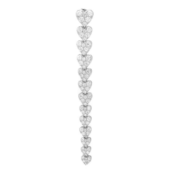 Round Cut Diamond Multiple Love Heart Long Drop Earrings 18K White Gold 4.09Cttw - Picture 5 of 5